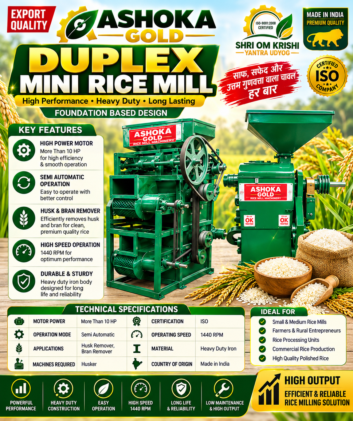 Foundation Based Duplex Mini Rice Mill Machine ( With Polisher )