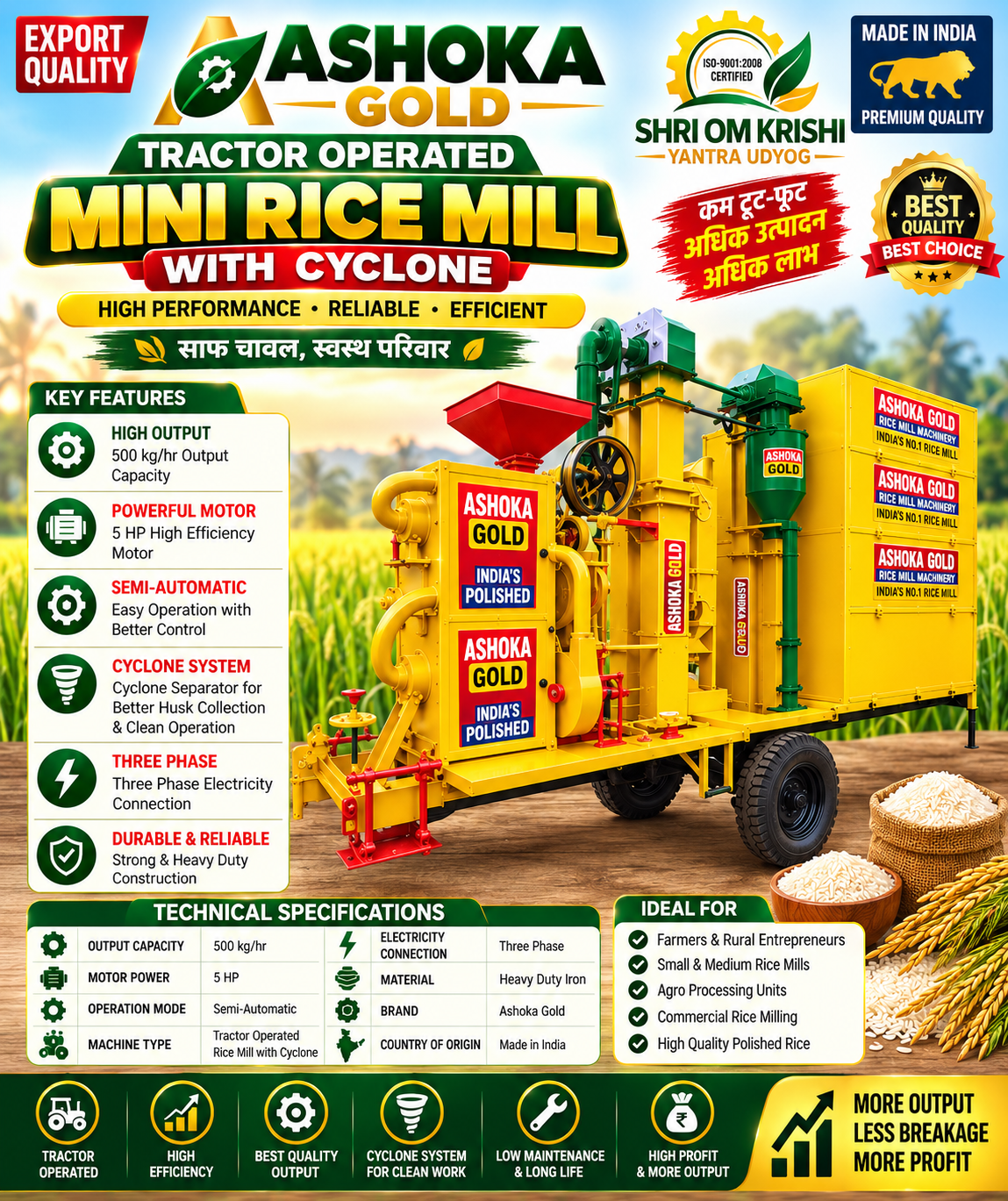 Semi Automatic Tractor Operated Rice Mill