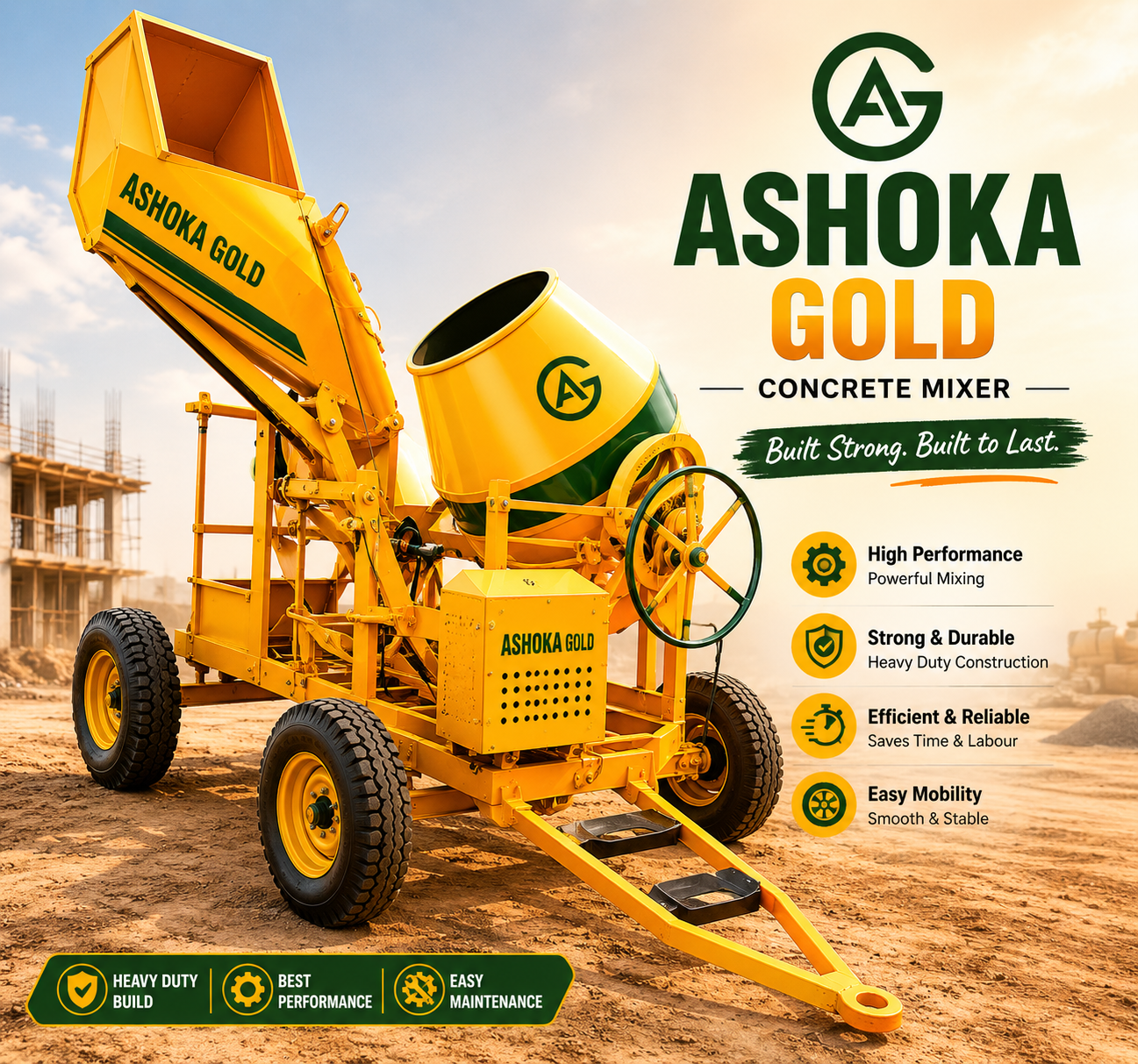 Concrete Mixer Machine With Hydrolic Hopper