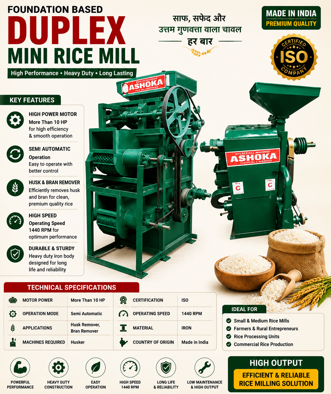 Foundation Based Duplex Mini Rice Mill Machine ( With Polisher )